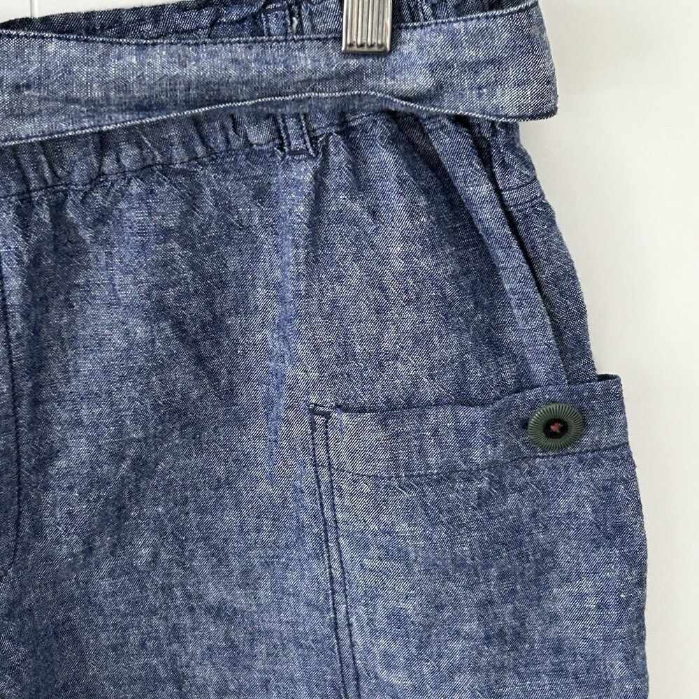 Anthropologie Hei Hei Shorts Size Medium Linen Cotton Blue Belted Pockets - Picture 4 of 10